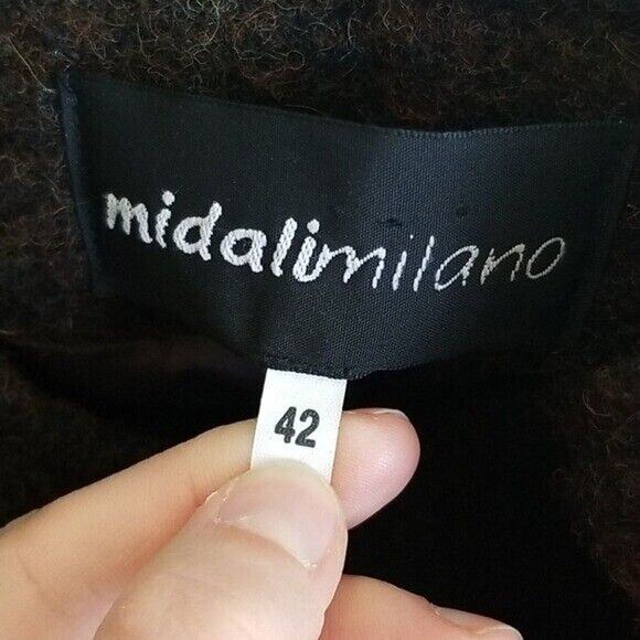 Midali Milano Wool Coat Women 42 EU (6 US) Brown Button Collarless Jacket Warm - Picture 5 of 7